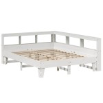 vidaXL Pat cu bibliotecă fără saltea, alb, 150x200 cm, lemn masiv pin vidaXL Pat cu bibliotecă fără saltea, alb, 150x200 cm, lemn masiv pin