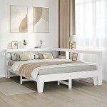 vidaXL Pat cu bibliotecă fără saltea, alb, 150x200 cm, lemn masiv pin vidaXL Pat cu bibliotecă fără saltea, alb, 150x200 cm, lemn masiv pin