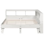 vidaXL Pat cu bibliotecă fără saltea, alb, 150x200 cm, lemn masiv pin vidaXL Pat cu bibliotecă fără saltea, alb, 150x200 cm, lemn masiv pin