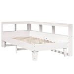vidaXL Pat cu bibliotecă fără saltea, alb, 100x200 cm, lemn masiv pin