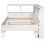 vidaXL Pat cu bibliotecă fără saltea, alb, 100x200 cm, lemn masiv pin