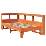 vidaXL Pat cu bibliotecă fără saltea, maro, 100x200 cm, lemn masiv pin vidaXL Pat cu bibliotecă fără saltea, maro, 100x200 cm, lemn masiv pin