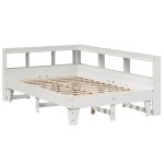vidaXL Pat cu bibliotecă fără saltea, alb, 140x190 cm, lemn masiv pin vidaXL Pat cu bibliotecă fără saltea, alb, 140x190 cm, lemn masiv pin