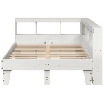 vidaXL Pat cu bibliotecă fără saltea, alb, 140x190 cm, lemn masiv pin vidaXL Pat cu bibliotecă fără saltea, alb, 140x190 cm, lemn masiv pin