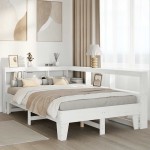 vidaXL Pat cu bibliotecă fără saltea, alb, 135x190 cm, lemn masiv pin vidaXL Pat cu bibliotecă fără saltea, alb, 135x190 cm, lemn masiv pin