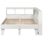 vidaXL Pat cu bibliotecă fără saltea, alb, 135x190 cm, lemn masiv pin vidaXL Pat cu bibliotecă fără saltea, alb, 135x190 cm, lemn masiv pin