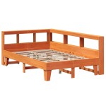 vidaXL Pat cu bibliotecă fără saltea, maro, 120x190 cm, lemn masiv pin vidaXL Pat cu bibliotecă fără saltea, maro, 120x190 cm, lemn masiv pin