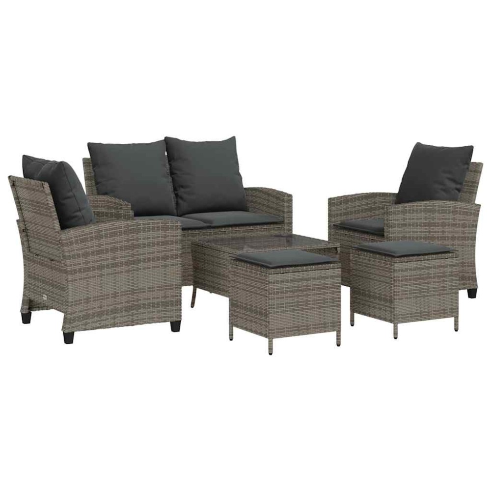 vidaXL Set mobilier grădină cu perne, 6 piese, gri, poliratan