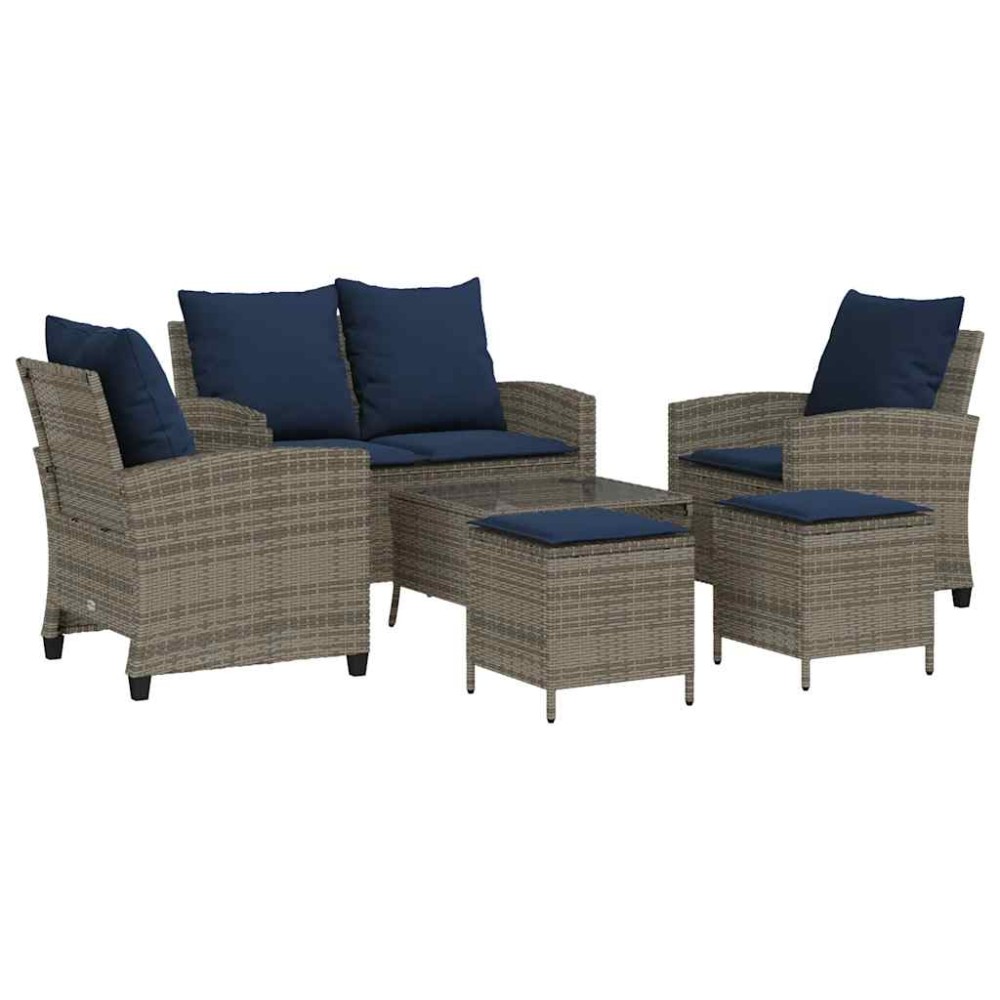 vidaXL Set mobilier grădină cu perne, 6 piese, gri, poliratan
