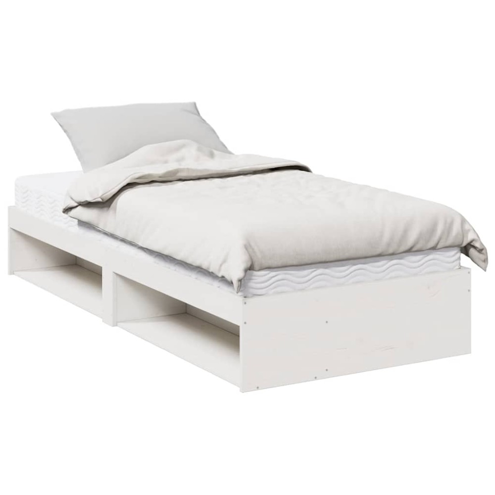 vidaXL Pat de zi cu saltea alb 100x200 cm lemn masiv de pin