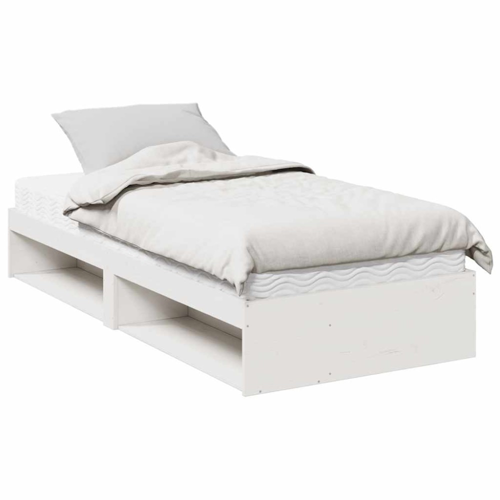 vidaXL Pat de zi cu saltea, alb, 90x200 cm, lemn masiv pin