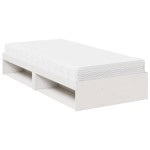 vidaXL Pat de zi cu saltea, alb, 90x200 cm, lemn masiv pin