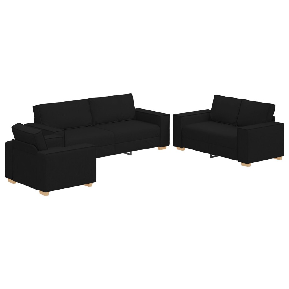 vidaXL Set de canapea cu pernă 3 pcs Negru 220 x 78 x 84 cm țesătură