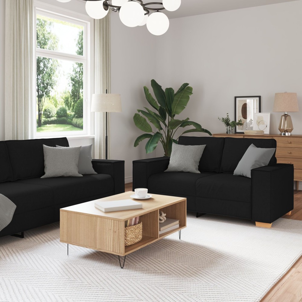vidaXL Set de canapea cu pernă 3 pcs Negru 220 x 78 x 84 cm țesătură