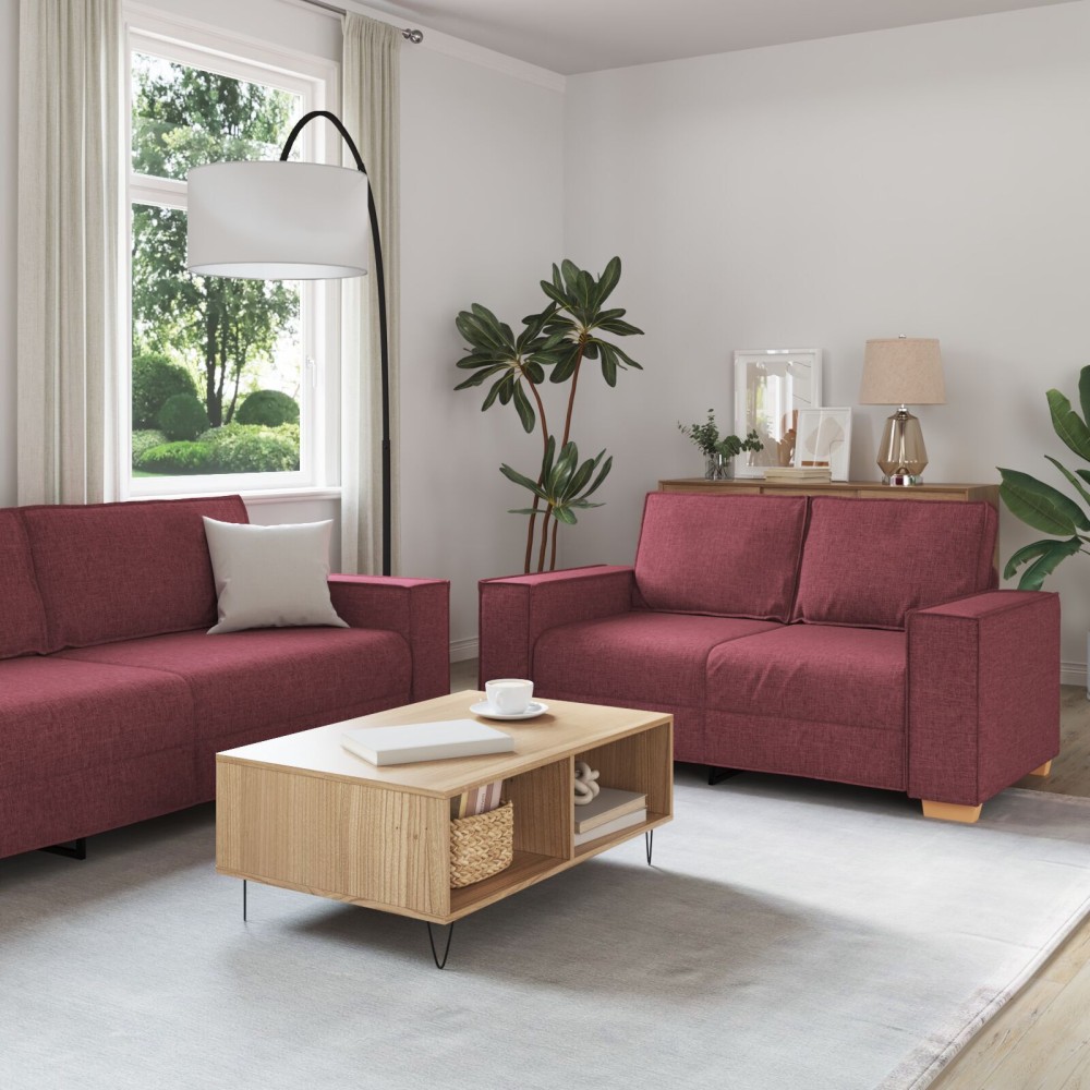 vidaXL Set de canapea 3 pcs Roșu Vin 220 x 78 x 84 cm țesătură