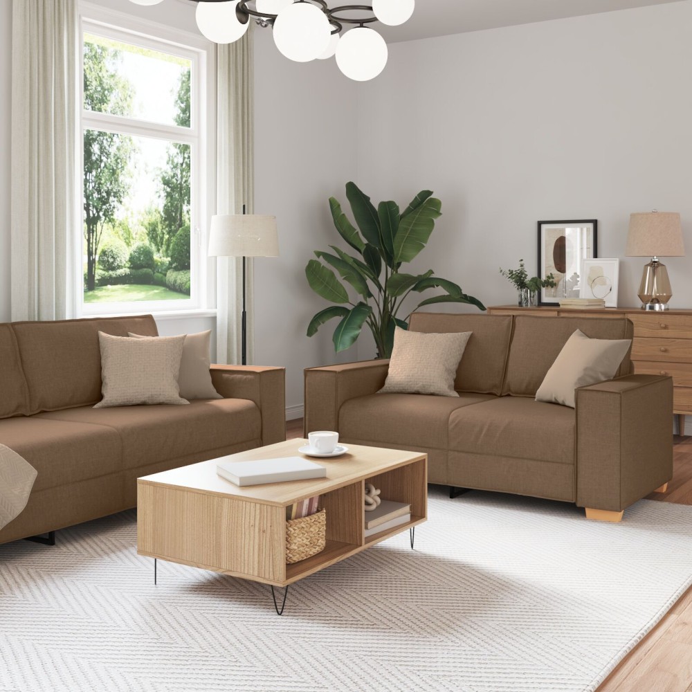 vidaXL Set de canapea cu pernă 3 pcs Maro 220 x 78 x 84 cm țesătură