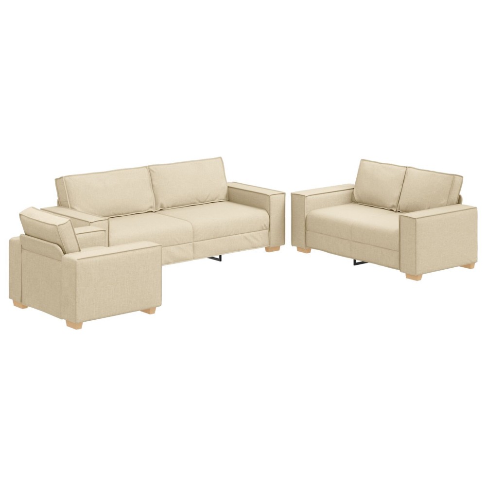 vidaXL Set de canapea cu pernă 3 pcs Crem 220 x 78 x 84 cm țesătură