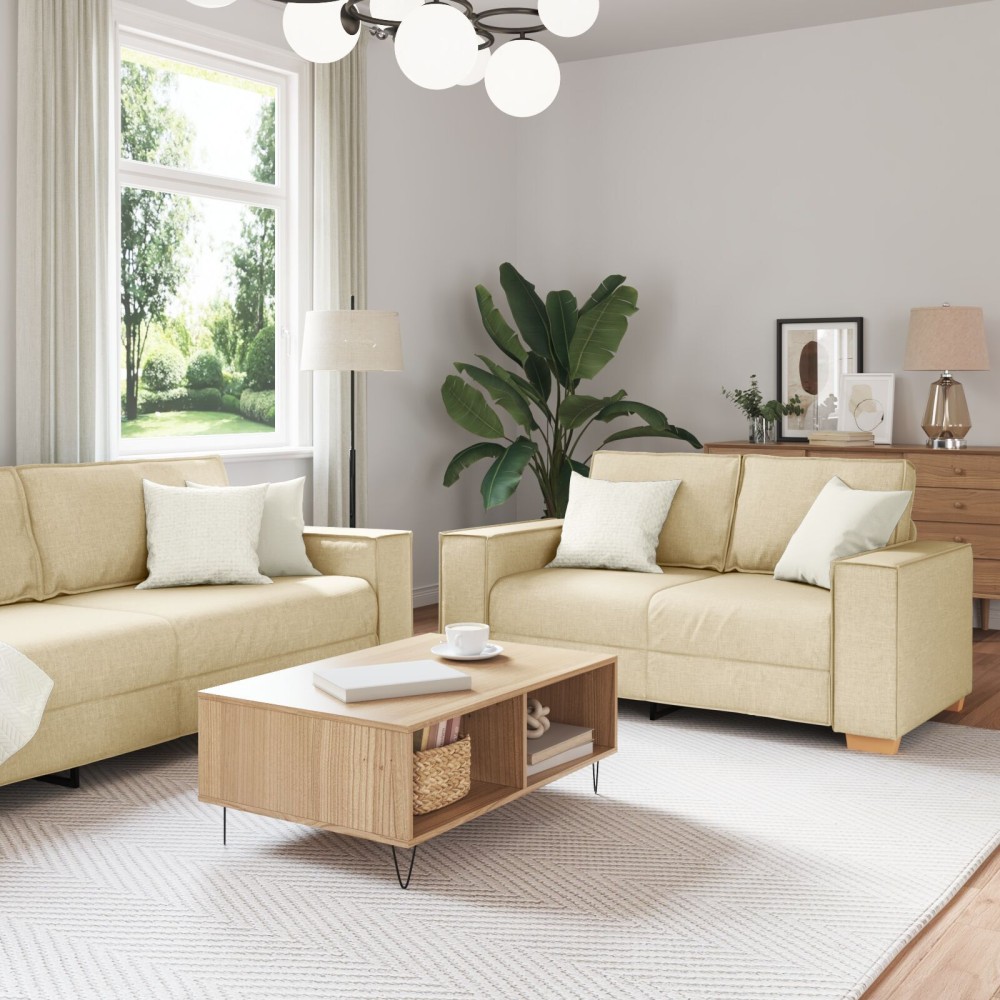 vidaXL Set de canapea cu pernă 3 pcs Crem 220 x 78 x 84 cm țesătură