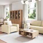 vidaXL Set de canapea cu pernă 3 pcs Crem 220 x 78 x 84 cm țesătură