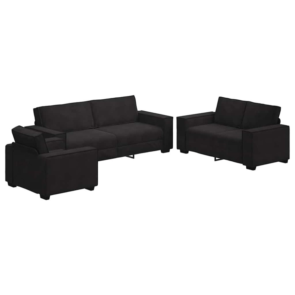 vidaXL Set de canapele cu perne, 3 piese, negru, catifea