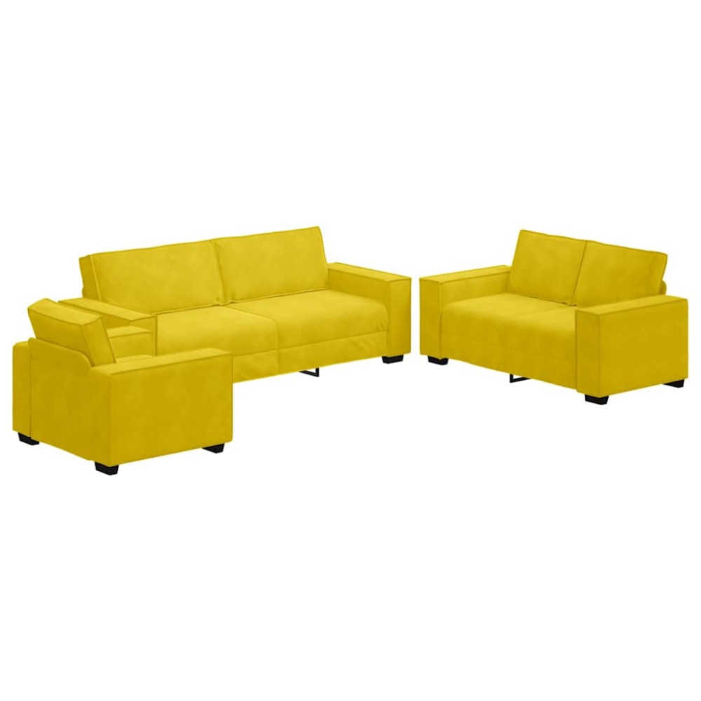 vidaXL Set de canapele cu perne, 3 piese, galben, catifea