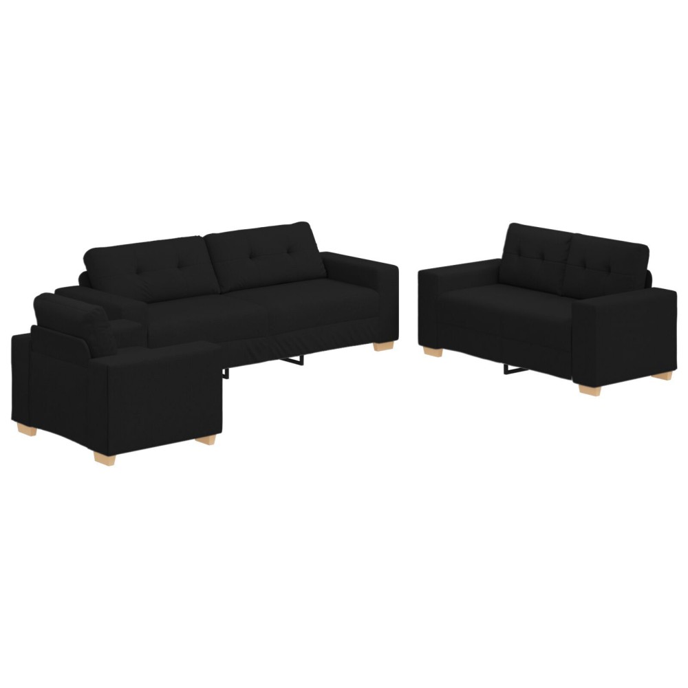 vidaXL Set de canapea cu pernă cu pernă 3 pcs Negru țesătură