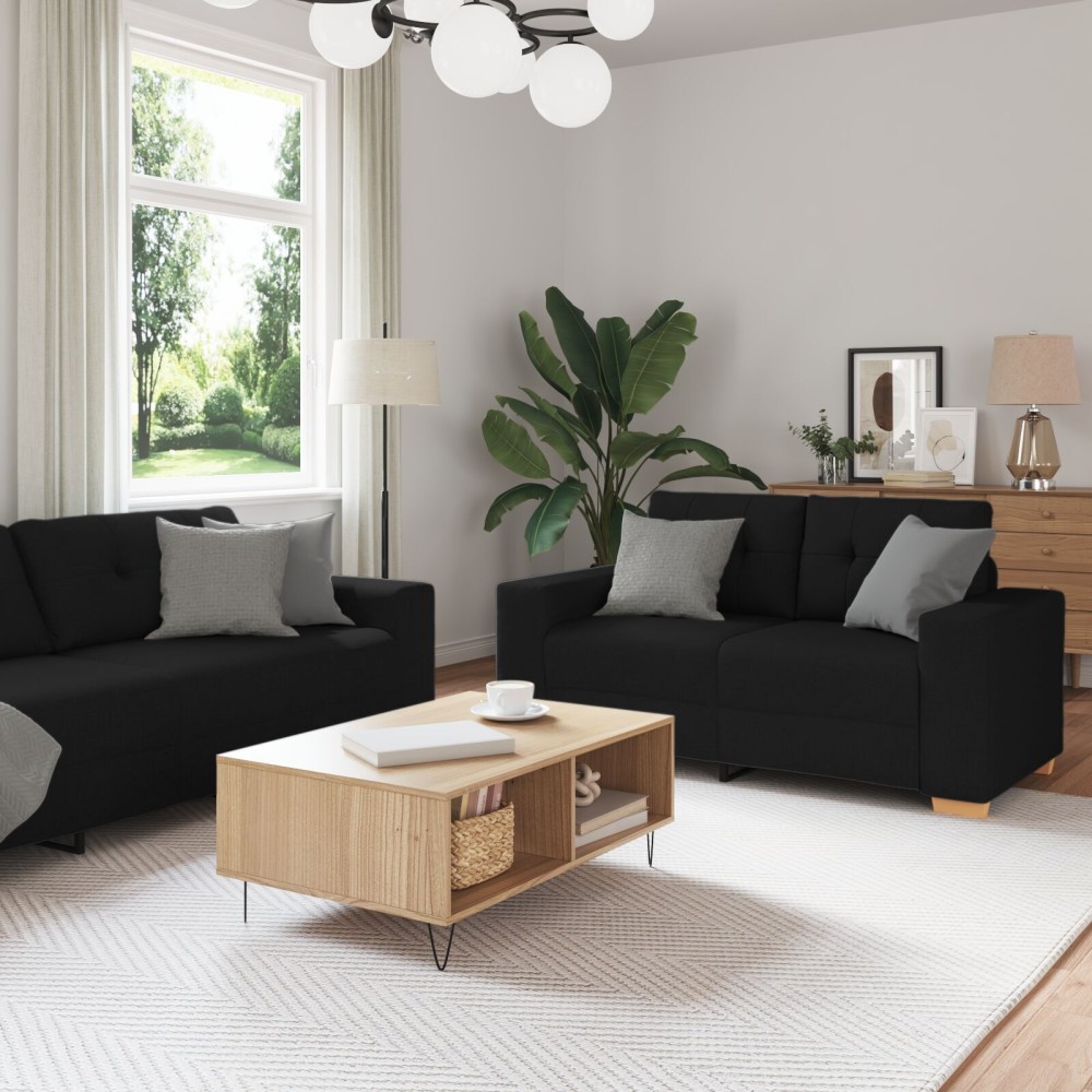 vidaXL Set de canapea cu pernă cu pernă 3 pcs Negru țesătură