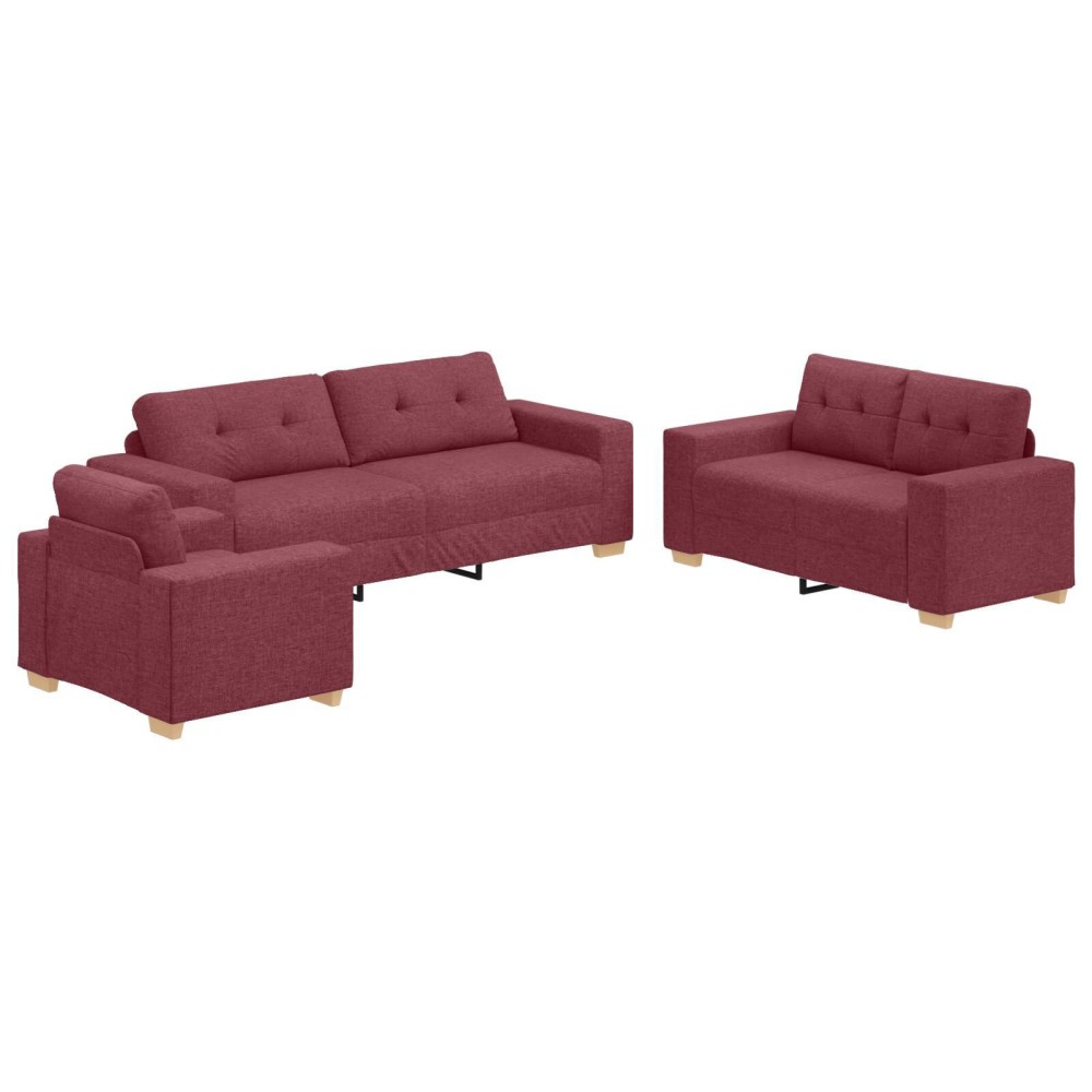vidaXL Set de canapea cu pernă cu pernă 3 pcs Roșu Vin țesătură