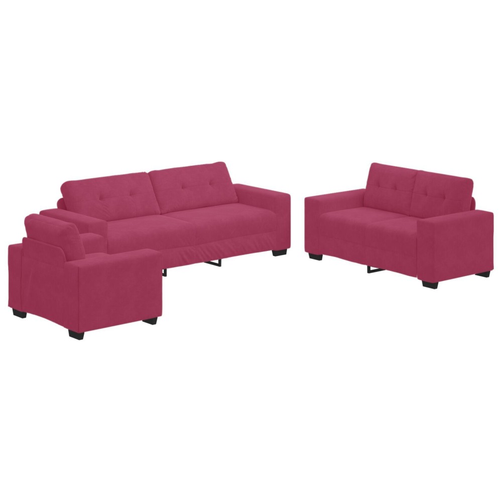 vidaXL Set de canapea cu pernă 3 pcs Roșu Vin 221 x 78 x 80 cm Catifea