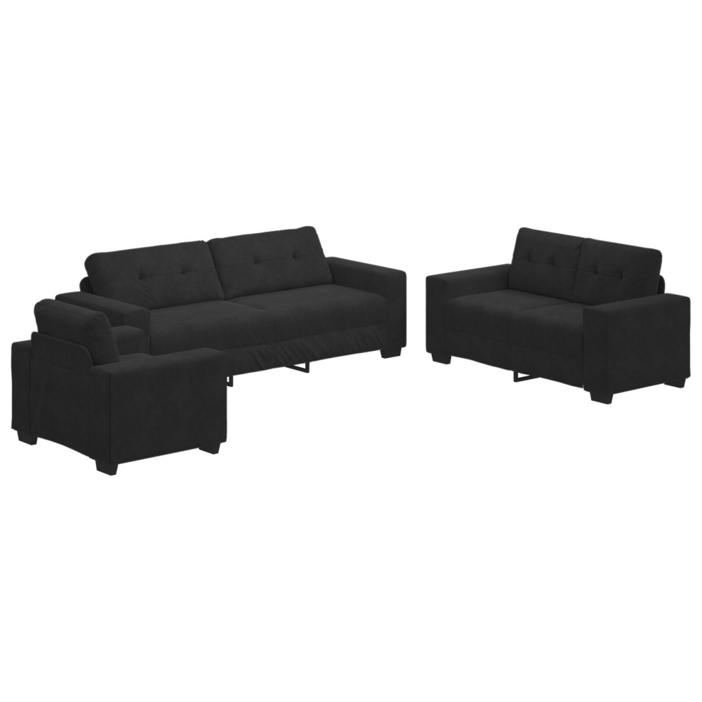 vidaXL Set de canapea cu pernă 3 pcs Negru 221 x 78 x 80 cm Catifea