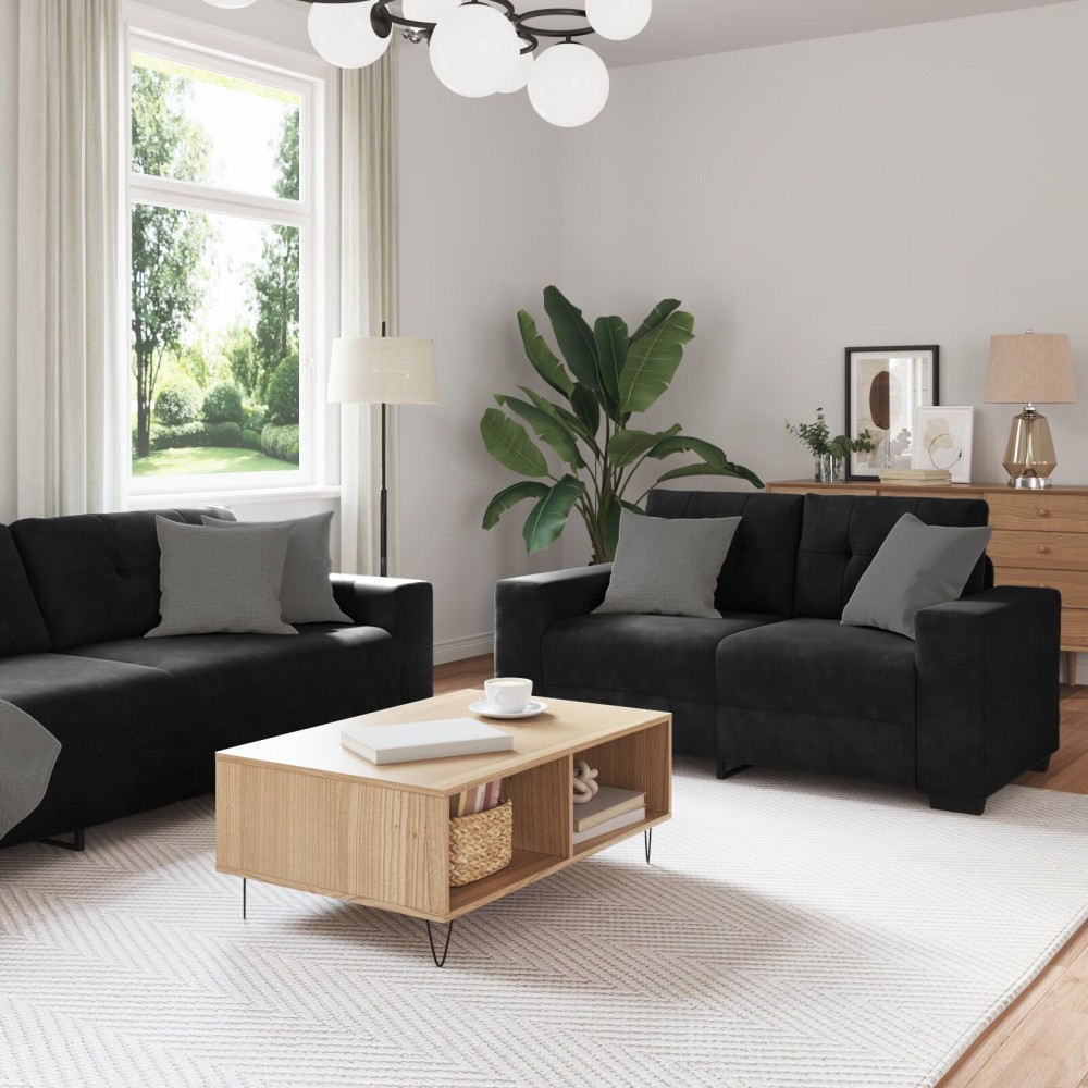 vidaXL Set de canapea cu pernă 3 pcs Negru 221 x 78 x 80 cm Catifea