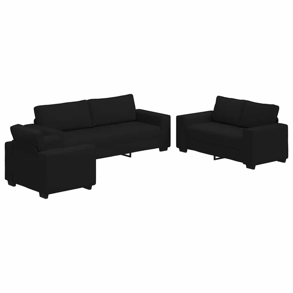 vidaXL Set de canapele cu perne, 3 piese, negru, textil