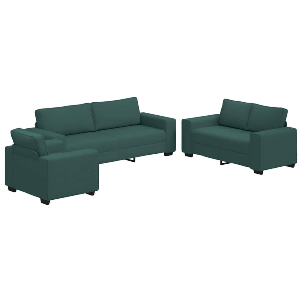 vidaXL Set de canapele cu perne, 3 piese, verde închis, textil
