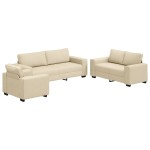 vidaXL Set de canapele cu perne, 3 piese, crem, textil