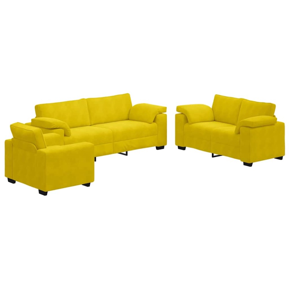 vidaXL Set de canapele cu perne, 3 piese, galben, catifea