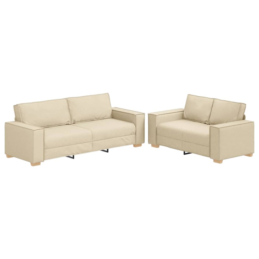 vidaXL Set de canapele cu perne, 2 piese, crem, textil