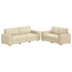 vidaXL Set de canapele cu perne, 2 piese, crem, textil