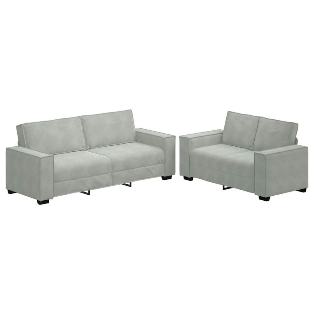 vidaXL Set de canapele cu perne, 2 piese, gri deschis, catifea