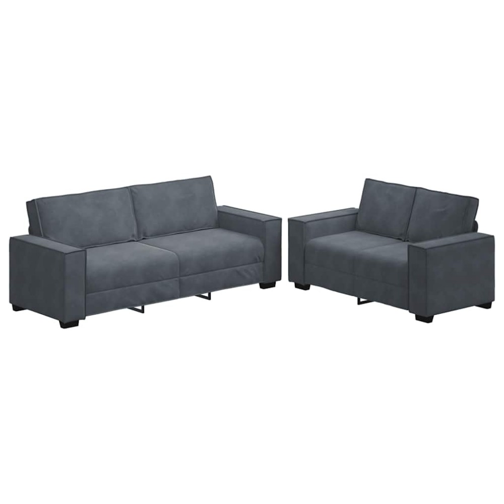 vidaXL Set de canapele cu perne, 2 piese, gri închis, catifea