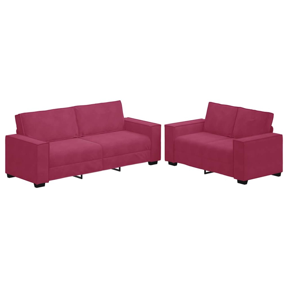 vidaXL Set canapele cu perne, 2 piese, roșu vin, catifea