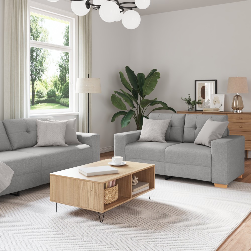vidaXL Set de canapea cu pernă 2 pcs Gri 221 x 78 x 80 cm Țesătură