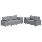 vidaXL Set de canapea 2 pcs Gri deschis 219 x 77 x 82 cm țesătură vidaXL Set de canapea 2 pcs Gri deschis 219 x 77 x 82 cm țesătură
