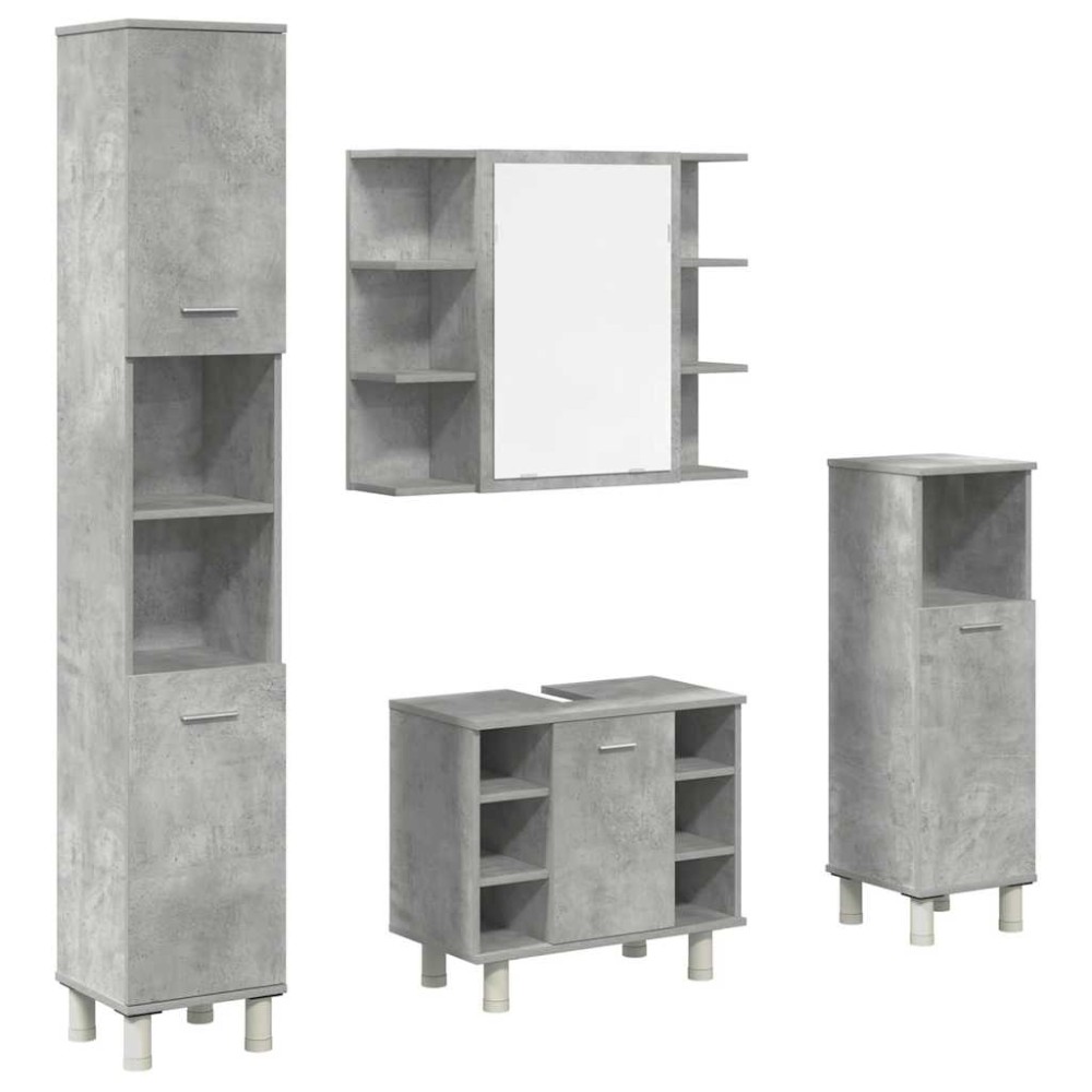 vidaXL Set mobilier de baie, 4 piese, gri beton, lemn compozit