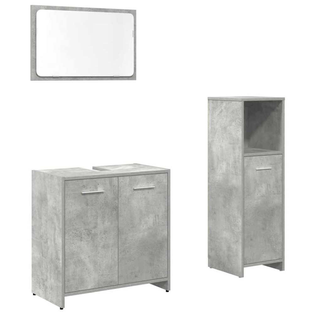 vidaXL Set mobilier de baie, 3 piese, gri beton, lemn compozit