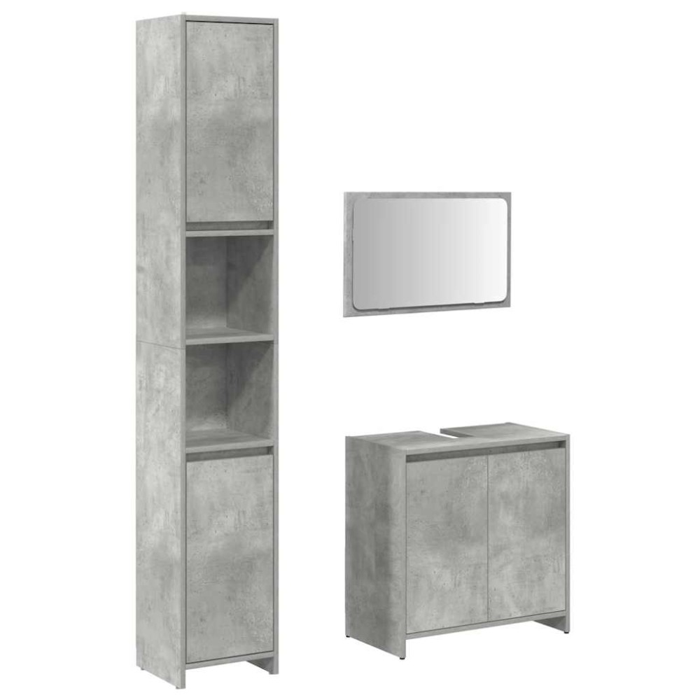vidaXL Set mobilier de baie, 3 piese, gri beton, lemn compozit
