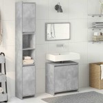 vidaXL Set mobilier de baie, 3 piese, gri beton, lemn compozit vidaXL Set mobilier de baie, 3 piese, gri beton, lemn compozit