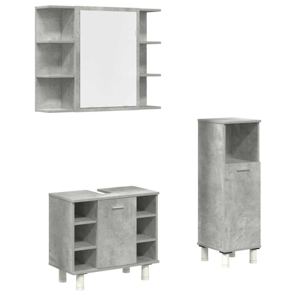 vidaXL Set mobilier de baie, 3 piese, gri beton, lemn compozit