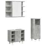 vidaXL Set mobilier de baie, 3 piese, gri beton, lemn compozit vidaXL Set mobilier de baie, 3 piese, gri beton, lemn compozit