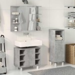 vidaXL Set mobilier de baie, 3 piese, gri beton, lemn compozit vidaXL Set mobilier de baie, 3 piese, gri beton, lemn compozit