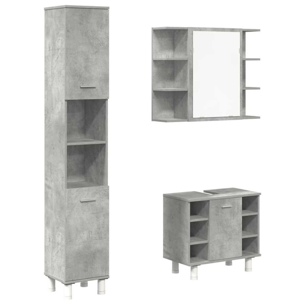 vidaXL Set mobilier de baie, 3 piese, gri beton, lemn compozit